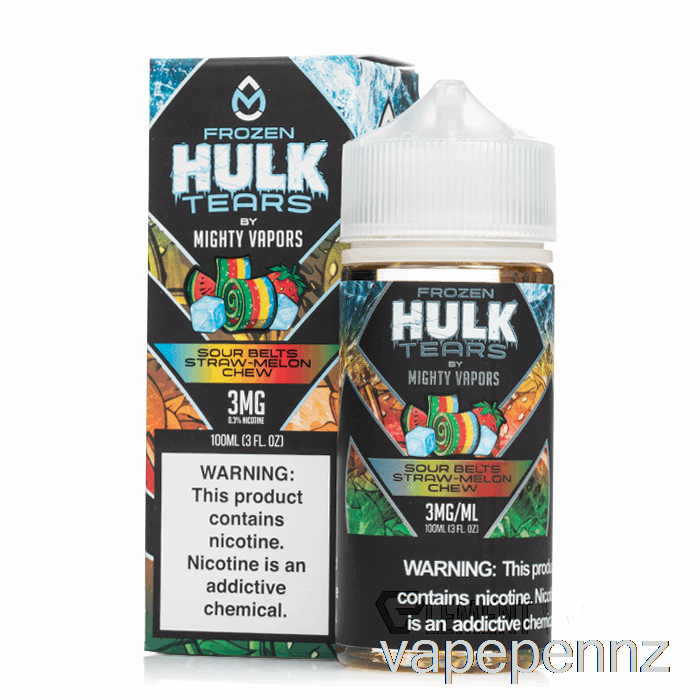 Frozen Sour Belts Straw Melon Chew - Hulk Tears - 100mL 6mg VAPE NZ